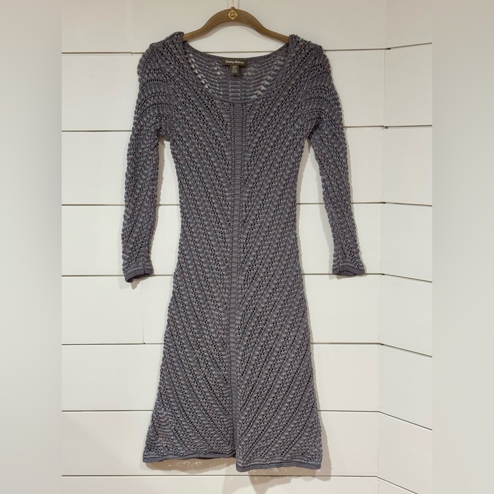 Tommy Bahama Gray Knit Long-Sleeve Sweater Dress